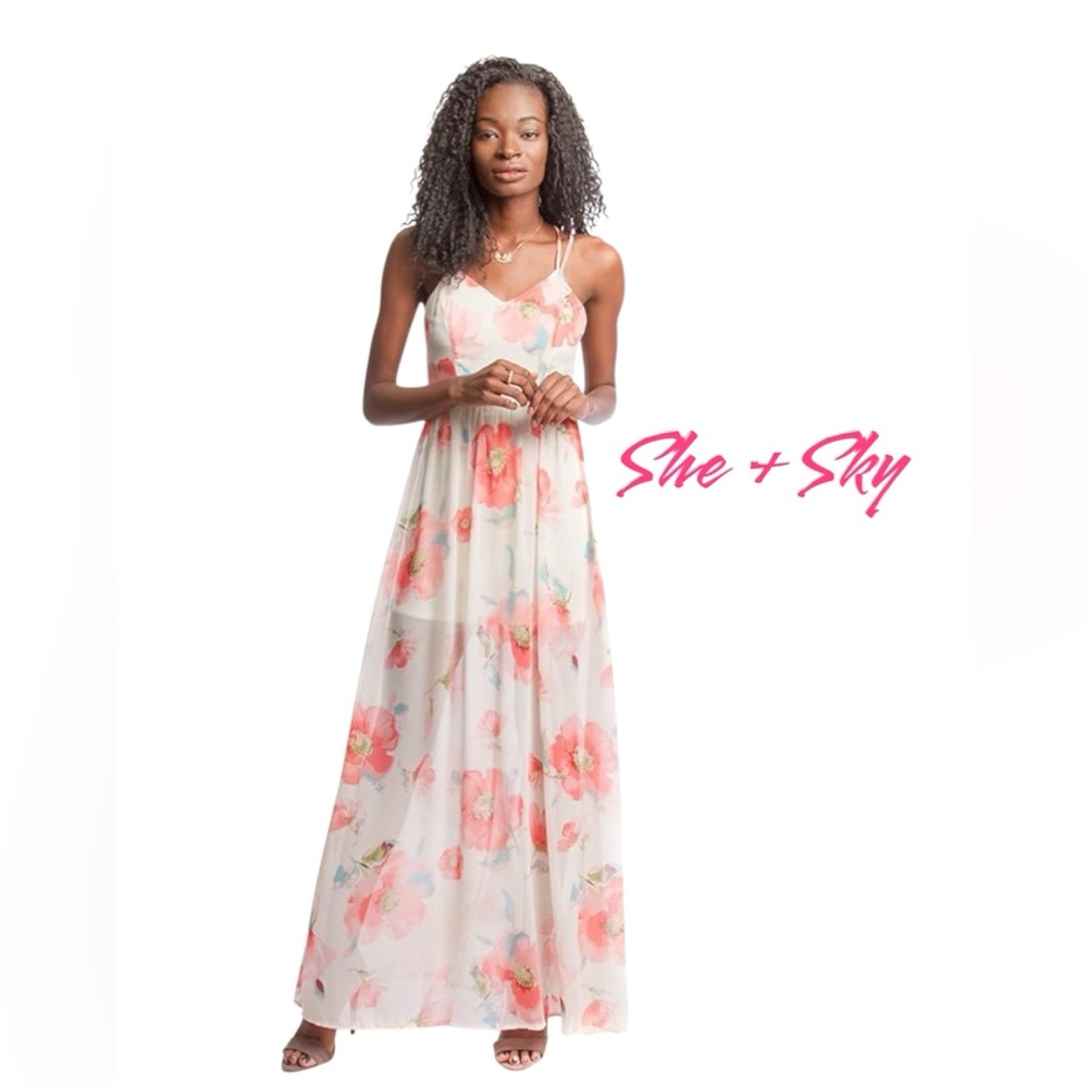 She + Sky Floral Maxi Dress - Pink and White